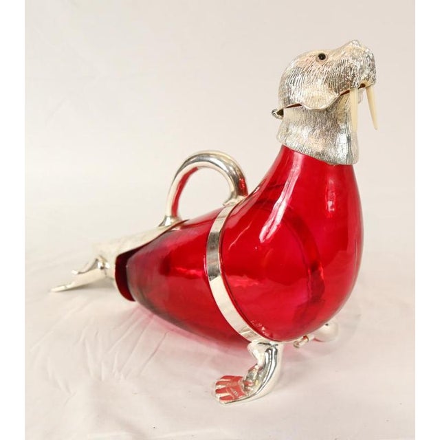 Silver-Plated Glass Walrus Decanter Jug For Sale - Image 4 of 7