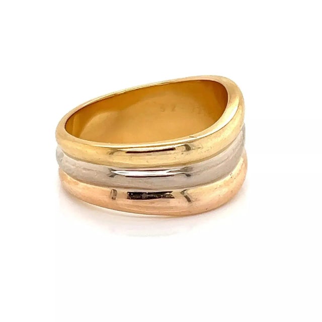 Contemporary 27845 - Cartier 18k Tri-Color Gold Triple Stack Wave Band Ring - Size 6 For Sale - Image 3 of 7