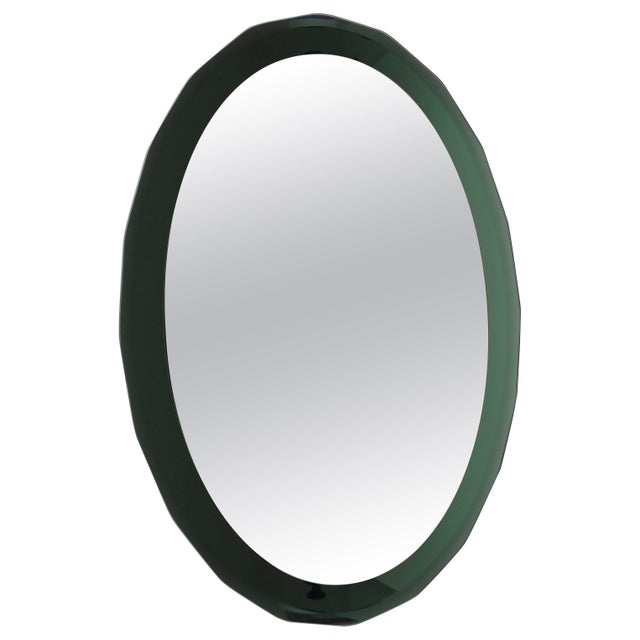 Mid-Century Oval Green and Grey Scalloped Wall Mirror from Cristal Arte, Italy, 1960s For Sale - Image 15 of 15