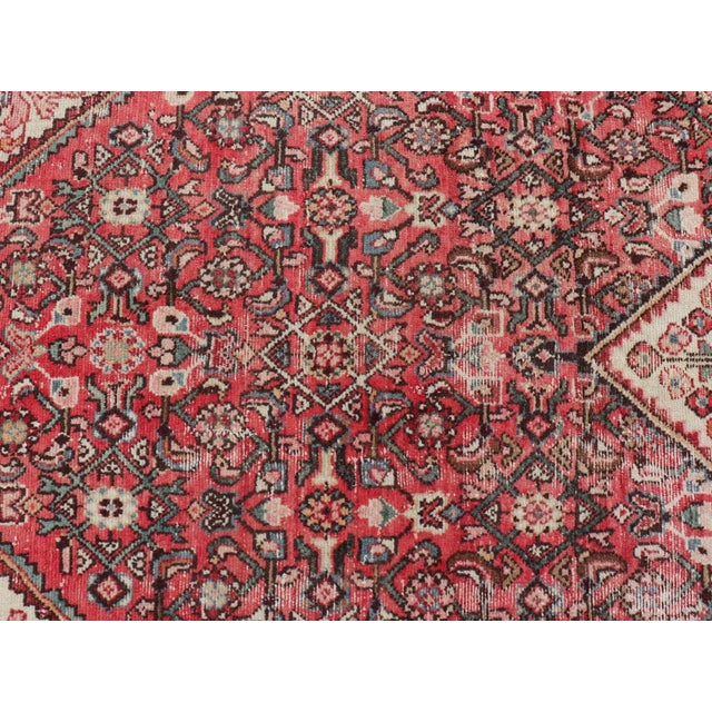 Red Semi Antique Persian Distressed Hamadan Gallery Rug With Medallion Design For Sale - Image 8 of 12