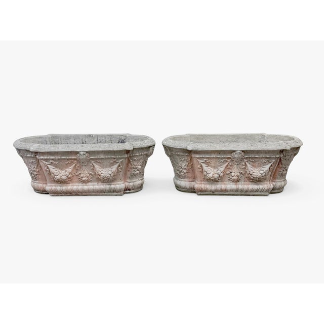 Mid 20th Century French Neoclassical Style: Pair of Cast Stone Garden Planters For Sale - Image 5 of 13