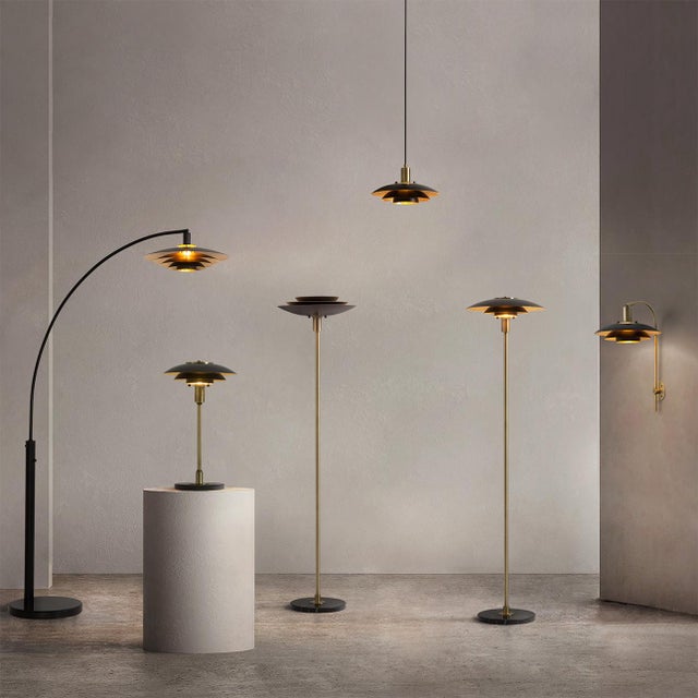 Rancho Mirage Table Lamp - Matte Black & Gold-Leaf Shade, Weathered Brass, Black Marble Base For Sale - Image 6 of 12