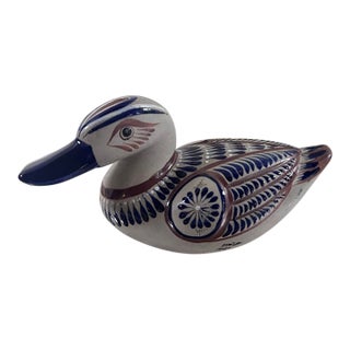 Vintage Tonalá Mexican Pottery Duck | Hand-Painted Folk Art Sculpture For Sale