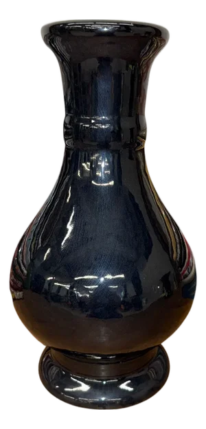 Dark Black Gloss Ceramic Vase with Baluster Silhouette