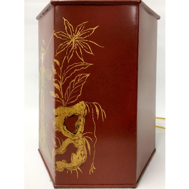 1970s Red Chinoiserie Tea Caddy Lamp For Sale - Image 4 of 6