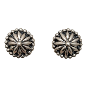 Vintage Signed Napier Silvertone Round Domed Flower Clip Earrings- 2 Pieces