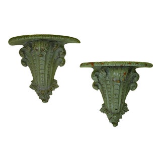 Pair of Green Ornamental Brackets For Sale