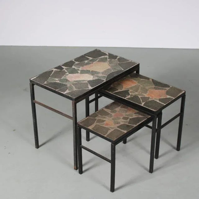 Nesting Tables with Stone Tops, the Netherlands, 1960s, Set of 3 For Sale - Image 4 of 9