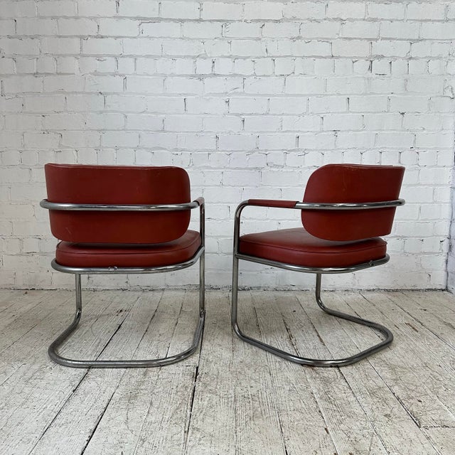 Pair of Chrome and Leather Chairs by Brayton International Collection For Sale - Image 4 of 12