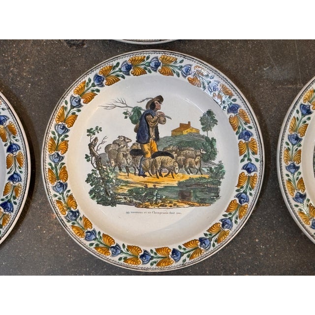 A wonderful rare set of 10 French Creil Faience Decorative plates Circa 1830, having lively depictions of various...