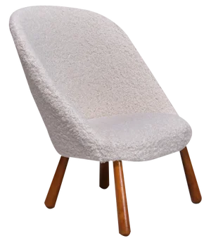 Swedish Modern Clam Chair in White Teddy Fabric and Beech, 1940s