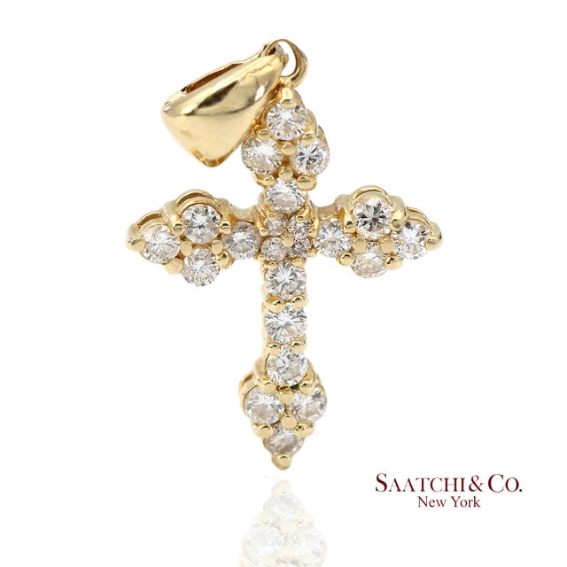 Contemporary 14k(585) Solid Yellow Gold Natural Diamond Cross Pendant For Sale - Image 3 of 10