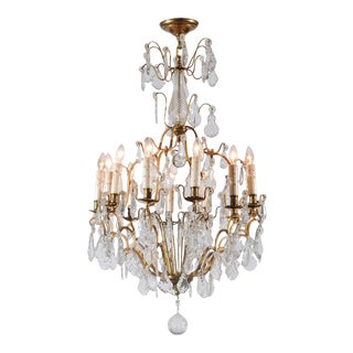 French Late 19th Century Crystal 12-Light Chandelier with Brass Armature For Sale