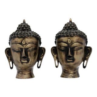 Brass Buddha Head Figurines; Bookends For Sale