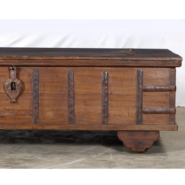 This striking coffee table began life as an Antique Indian Pitara chest, once used to store textiles, valuables, and dowry...