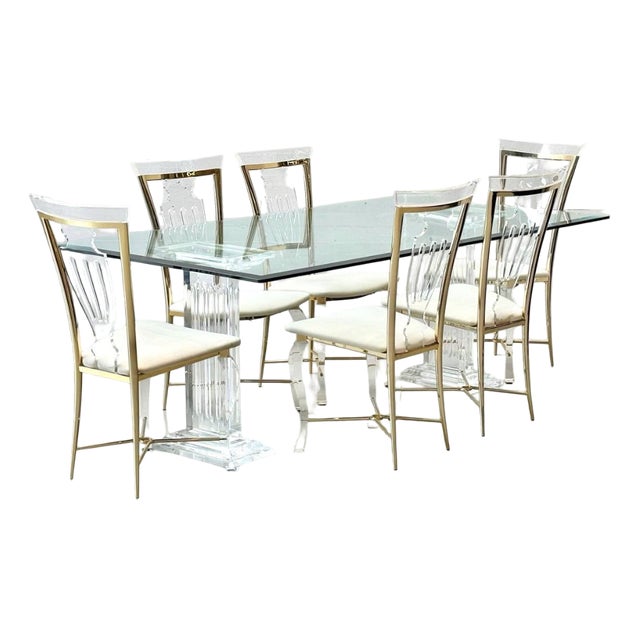 Vintage Table and Chairs by Fabianart for Vereinigte Werkstätten, 1980s, Set of 7 For Sale