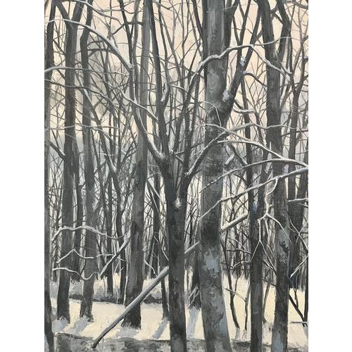 Textile Claude Sauthier, Snowy Forest, 1970s, Oil on Canvas For Sale - Image 7 of 13