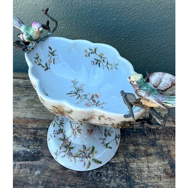 Vintage Floral Glazed Ceramic Pedestal Cache Pot For Sale - Image 13 of 16