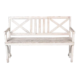 Antique English Painted Wood Bench With Cross Accented Back