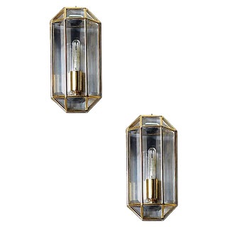 Mid-Century Modern Geometric Sconces in Brass, 1970s, Set of 2 For Sale