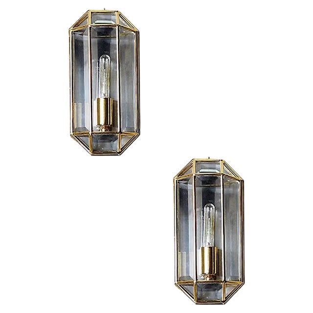 Mid-Century Modern Geometric Sconces in Brass, 1970s, Set of 2 For Sale