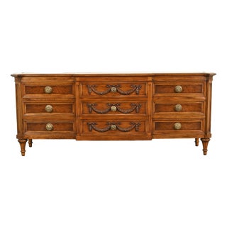 Karges French Regency Louis XVI Burled Walnut Triple Dresser or Credenza For Sale