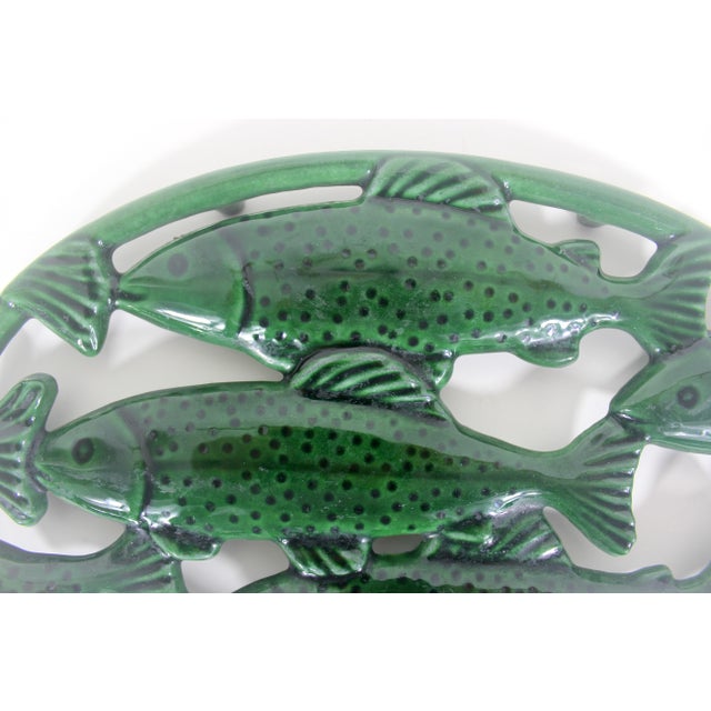 Metal Vintage French Cast Iron Enamelled Green Fish Trivet Made in France For Sale - Image 7 of 8