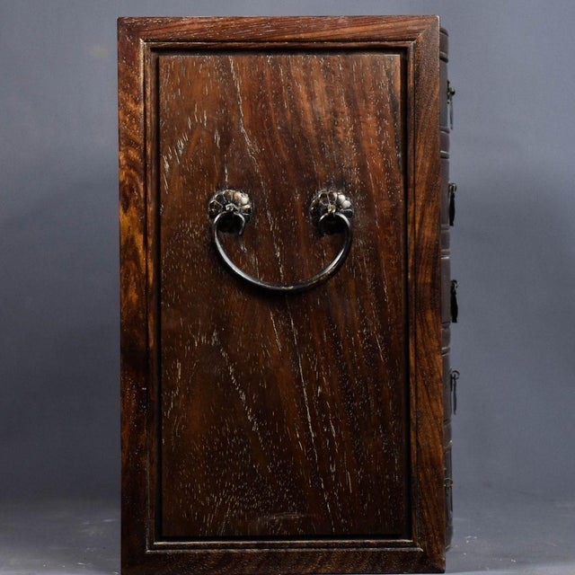 Vintage Chinese Rosewood Miniature Cabinet With Hair Grain and Brass Pulls For Sale In Los Angeles - Image 6 of 9
