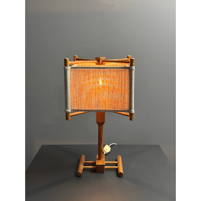 Mid-Century Modern Mid-Century Modern Scandinavian Pine Table Lamp with Square Fabric Shade, 1970s For Sale - Image 3 of 15