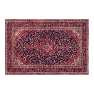 Vintage Hand-Knotted Oriental Rug Blue Red 9.6x13.7 For Sale