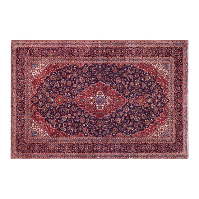 Vintage Hand-Knotted Oriental Rug Blue Red 9.6x13.7 For Sale