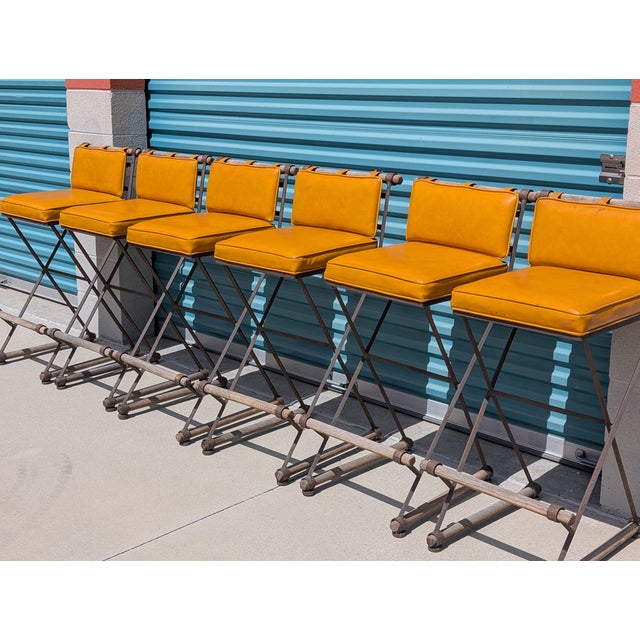 Vintage Mid Century Attributed to Cleo Baldon Barstools for Terra, Los Angeles – Iron, Oak & Leather For Sale - Image 16 of 18