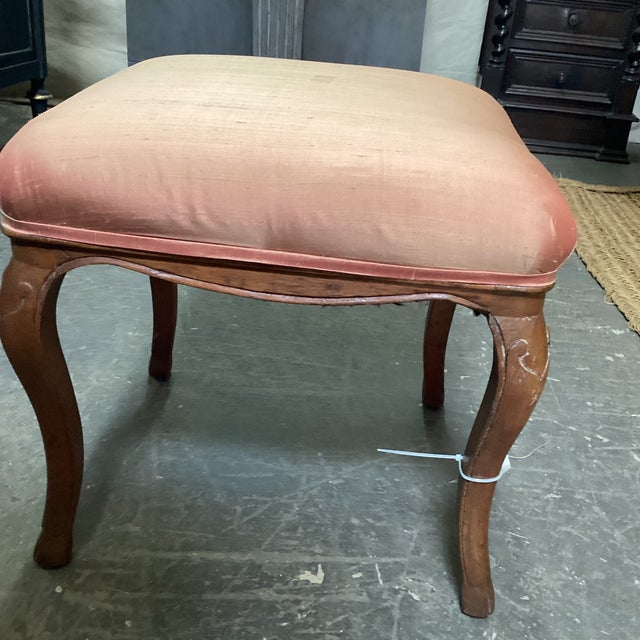 19th Century French Stool in Pink/Red Fabric For Sale - Image 9 of 12