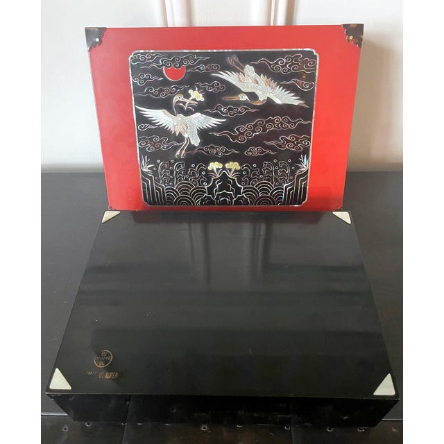 Vintage Korean Lacquer Box with Inner Tray and MOP inlays For Sale - Image 4 of 18