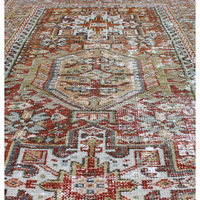 Textile Antique Persian Karajeh Rug With Geometric Medallions and Rust Red Field 2′11″ × 4′5″ For Sale - Image 7 of 11