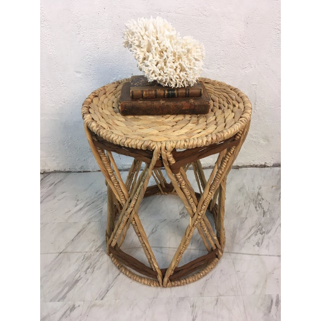 Wood 1970s Vintage Rattan Stool For Sale - Image 7 of 8