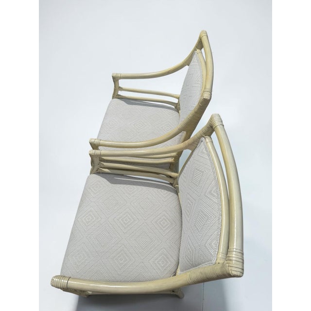 Late 20th Century Vintage Target Back Rattan Armchairs With Custom Geometric Upholstery For Sale - Image 5 of 11