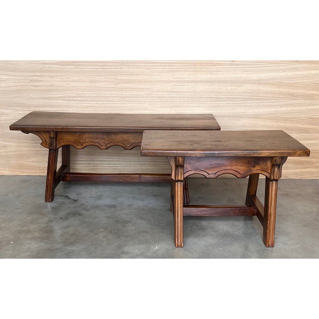 Baroque Set of Two Spanish Baroque Side Tables With Wood Stretcher and Rectangular Top For Sale - Image 3 of 12