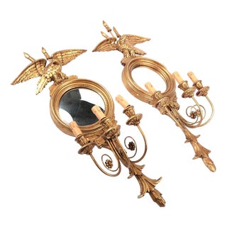 French Gilt Mirrored Eagle Wall Sconces, Set of 2 For Sale