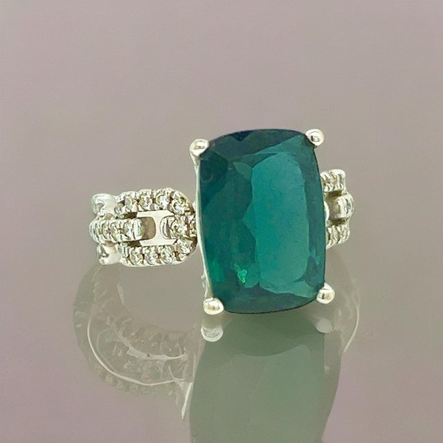 Green Natural Tourmaline Diamond Ring 6 14k W Gold 5 TCW Certified For Sale - Image 8 of 12