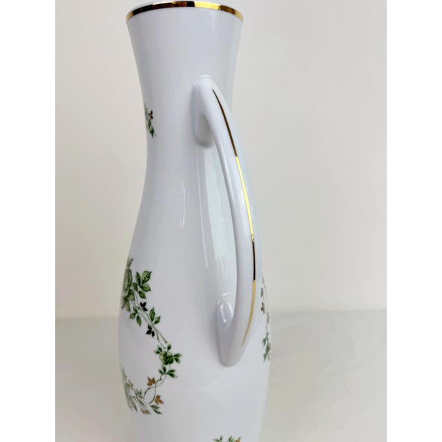 1950s Hollohaza Hungary Erika Green Floral Handled Porcelain Vase For Sale In Raleigh - Image 6 of 11