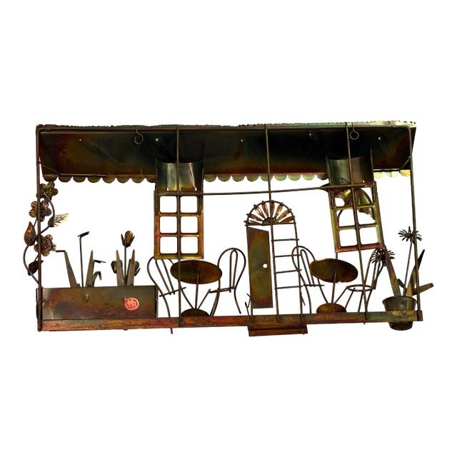 Mid-Century Modern MCM Copper Metal Brutalist Style Art Deco Café Bistro Wall Sculpture. For Sale