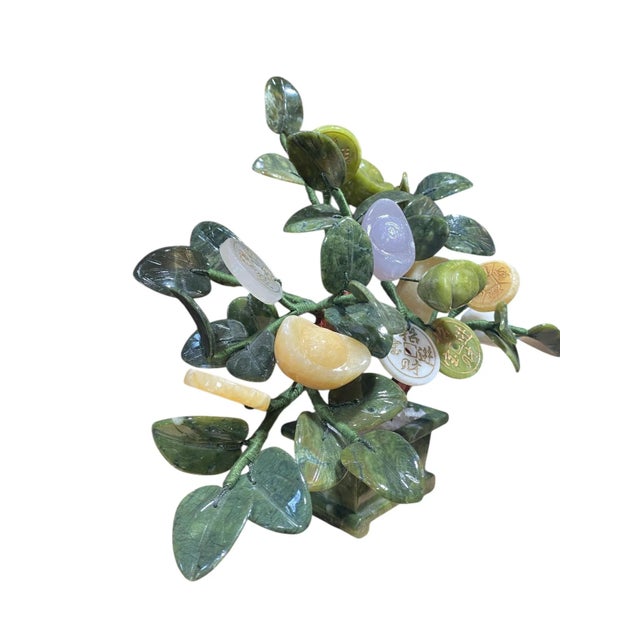 Stone Vintage Carved Jade Color Soap Stone Bonsai Lucky Money Tree 11" H For Sale - Image 7 of 10