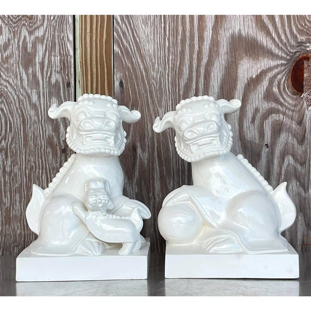 Late 20th Century Vintage Asian Glazed Ceramic Foo Dogs - a Pair For Sale - Image 13 of 14