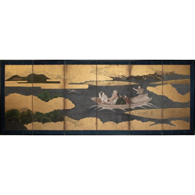 Large Late Edo to Early Meiji Japanese 6-Panel Gold Leaf Byobu Screen With a Boat For Sale - Image 18 of 18