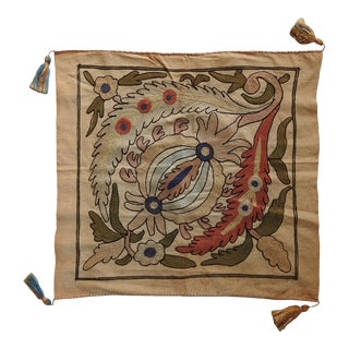 Antique Embroidered Linen Arts & Crafts Table Mat For Sale