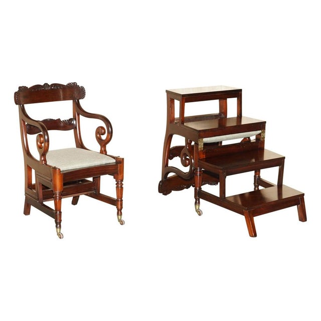 This large and collectable lightly restored william iv circa 1830 flamed mahogany, metamorphic armchair which converts...