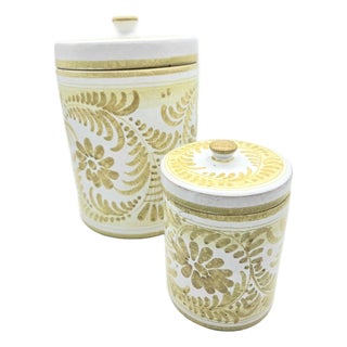 1970s Italian Majolica Canisters, Set of 2 For Sale