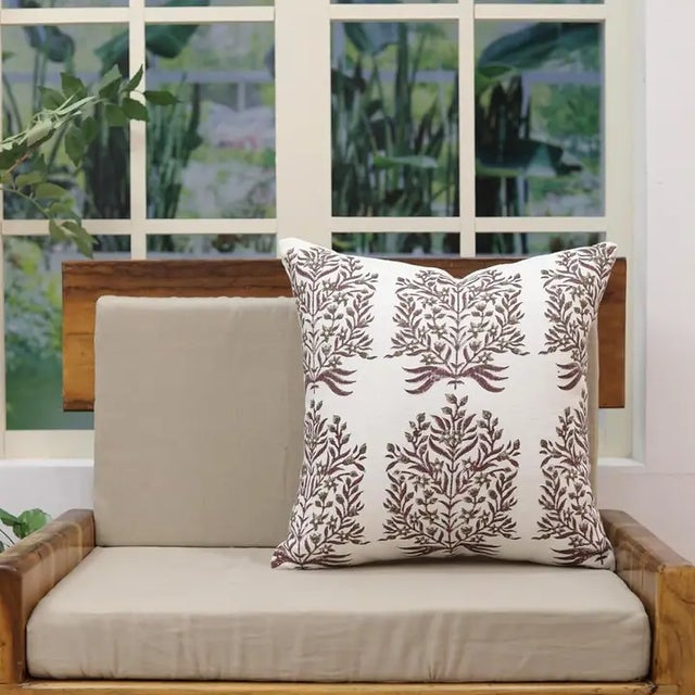 Inspired by the lush, serene beauty of Vrindavan, this hand block printed cushion cover brings a touch of natural elegance...