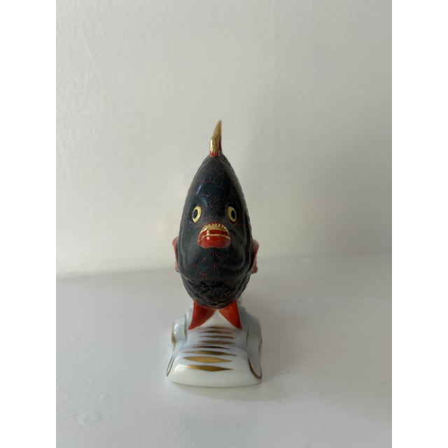 Herend porcelain sailing fish figurine, hand-painted with gilt accents throughout, maker's mark "Herend Hungary" and stamped